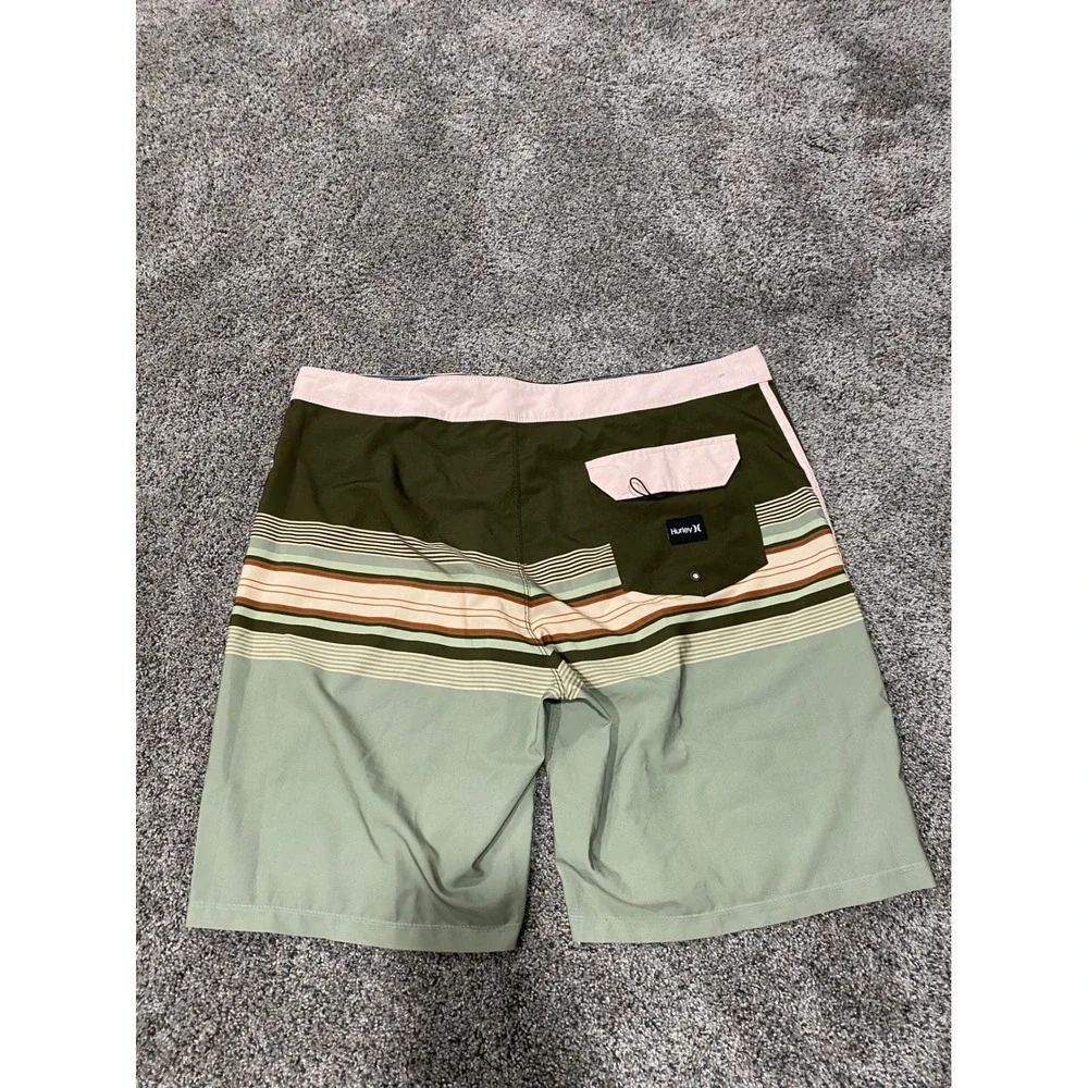 Hurley Phantom Board Shorts Mens 36 Green Striped Colorblock Swim Trunks